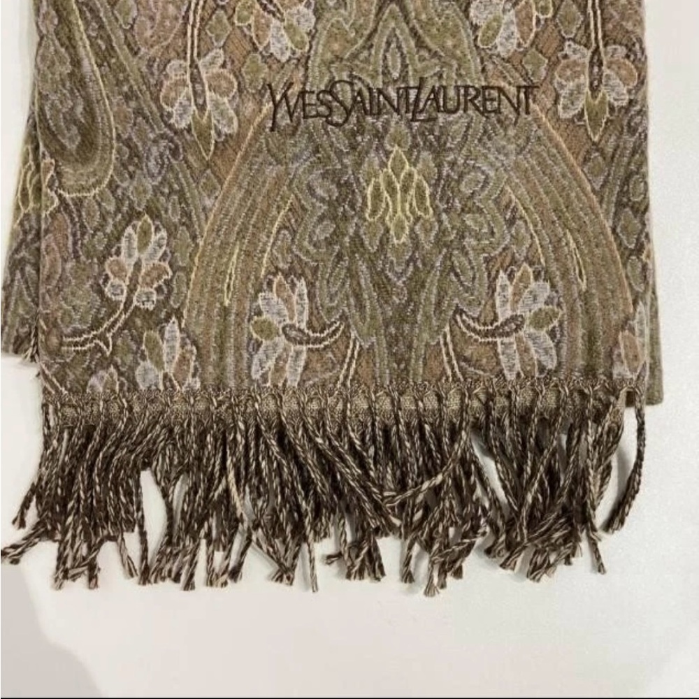 Yves Saint Laurent Brown and Cream Paisley Scarf